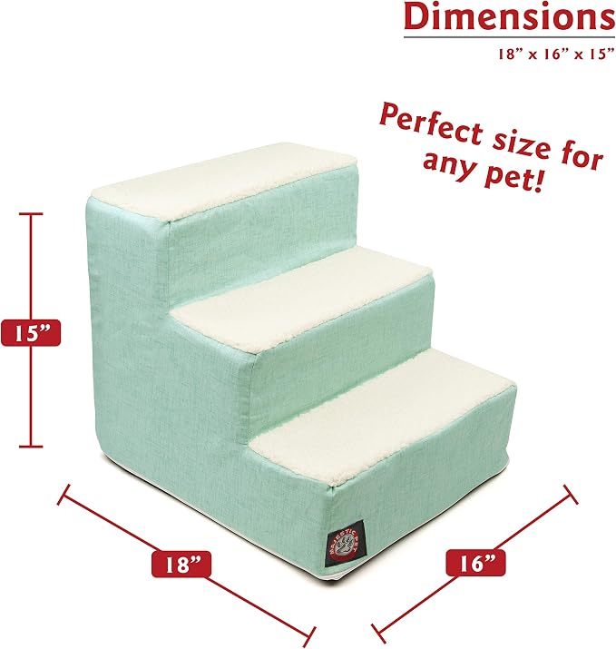 Majestic Pet 3 Step Portable Dog Stairs for Small Dogs to get on Bed Supports 25 lbs or Less – Dog Steps for High Bed with Machine Washable Cover – Pet Stairs for Cats Jackson Heathered Mint Teal