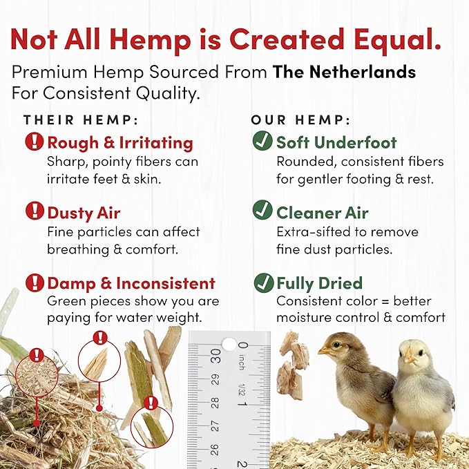 RentACoop Extra-Soft Premium Hemp Bedding 300L – Super Absorbent, Low Dust, Natural Odor Control for Chicken Coops, Nest Boxes, Small Animals, Reptiles & Horses