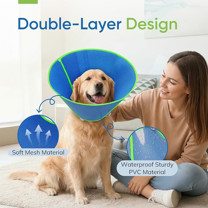 Soft Dog Cone Collar to Stop Licking After Surgery, Mesh Breathable Pet Recovery Collar for Large Medium Dogs, Elizabethan Cone Alternative(S)