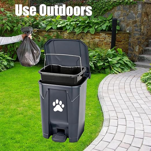 Dog Poop Trash Can Outside with Pooper Scooper, Outdoor Dog Waste Trash Can with Lid Waste Bag Odor Control for Yard Garden, 20L Grey