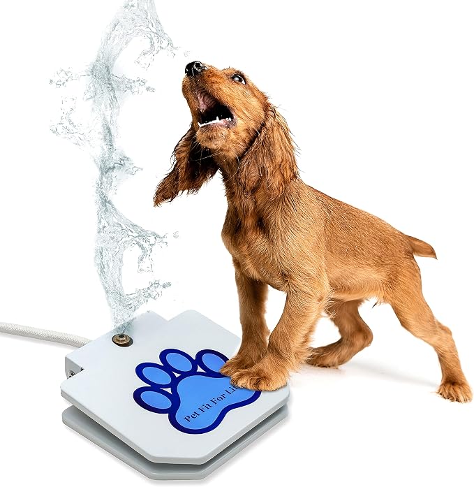 Pet Fit For Life Dog Pedal Water Fountain - Step-On Sprinkler, Drinking Water Hose Toy and Water-Play for Dogs, Includes Giant Tennis Ball