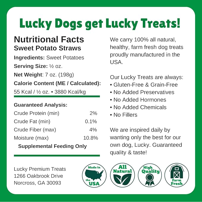 Sweet Potato Straws Dog Treats 7oz. – All Natural, Chewy Veggie Treats for Small & Medium Dogs – Training Reward Made in USA – Shareable Small Treats