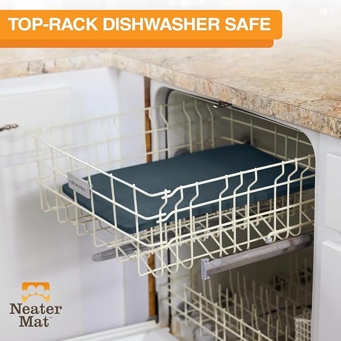 Neater Pet Brands Neater Mat Pet Mats for Food and Water, Cat & Dog Bowl Mat Waterproof Silicone, Feeding Tray, Dog Food Mats for Floors, Placemat w/Raised Edge for Under Bowls, 16” x 10”, Slate Blue