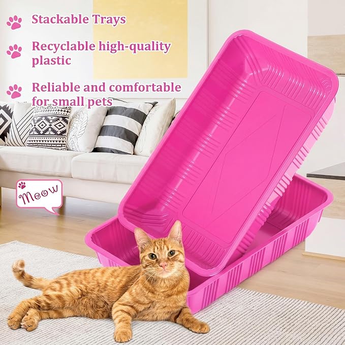 Tessco for you 30 Pack Disposable Cat Litter Boxes, Plastic Leakproof Litter Trays for Cats, Disposable Travel or Temporary Litters Pan for Kittens and Small Pets, 16.7 x 10.5 x 3.4 Inch(Rose Red)