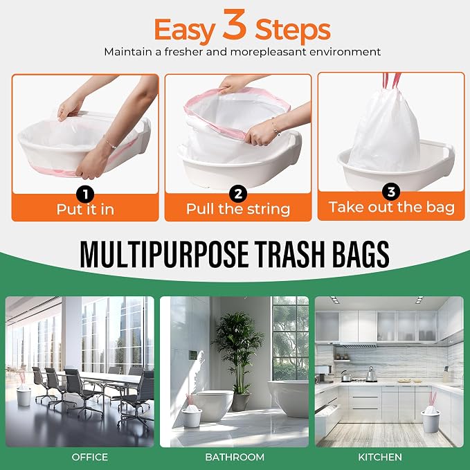 Drawstring Cat Litter Box Liners 100 Pack-Robot Litter Liner Bags for Robot 3 and 4 Cleanpethome/PETKIT PuraX PuraMax Self-cleaning Cat Litter Box Bag Heavy Duty Litter Box Robot Waste Bags