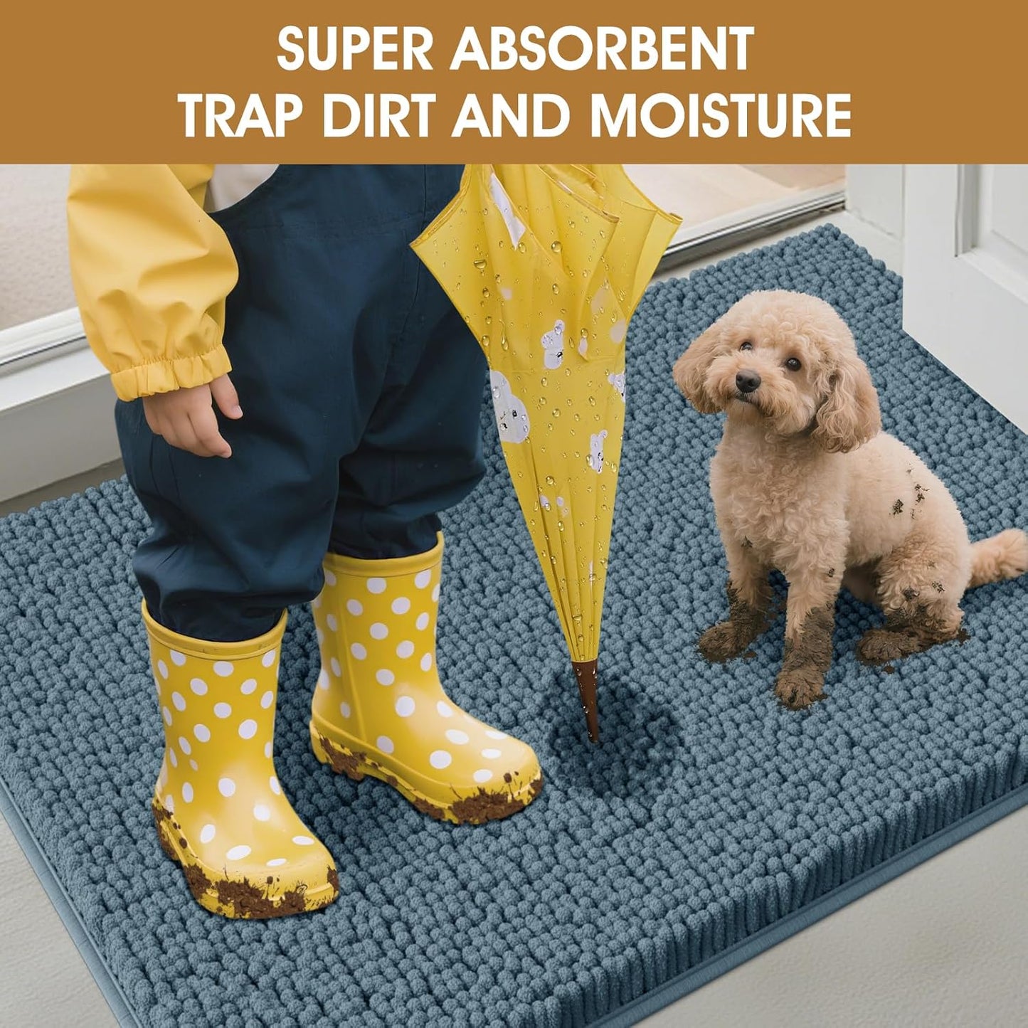 IM HOME Dog Door Mats for Muddy Paws, Chenille Absorbent Door Mats, Non Slip Heavy Mud Mat for Dogs, Soft Indoor Door Mat for Entryway, Mud Paws, Inside Floor,36" X 24", Dusty Blue