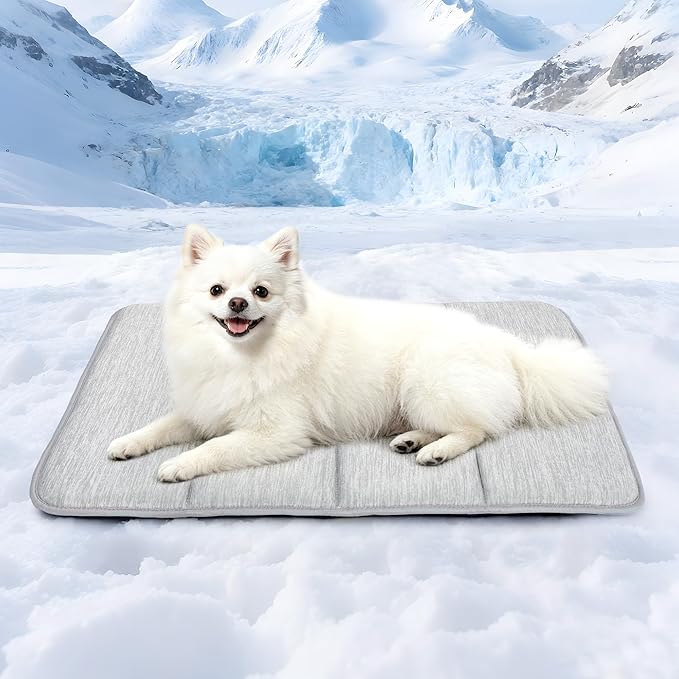 Dog Cooling Mat for Large Dogs – 24"x18" Orthopedic Memory Foam Pad for Summer, Hot Weather & Joint Relief | Washable, Non-Slip Crate Mat for Senior Dogs, Travel & Home(Grey)