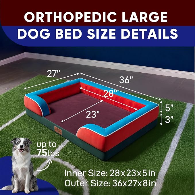 Comfort Expression Orthopedic Dog Bed for Large Dogs 36x27 Inch, Waterproof Egg Crate Foam Large Pet Bed with Bolsters, Dog Couch with Washable Cover & Non-Slip Bottom, San Francisco