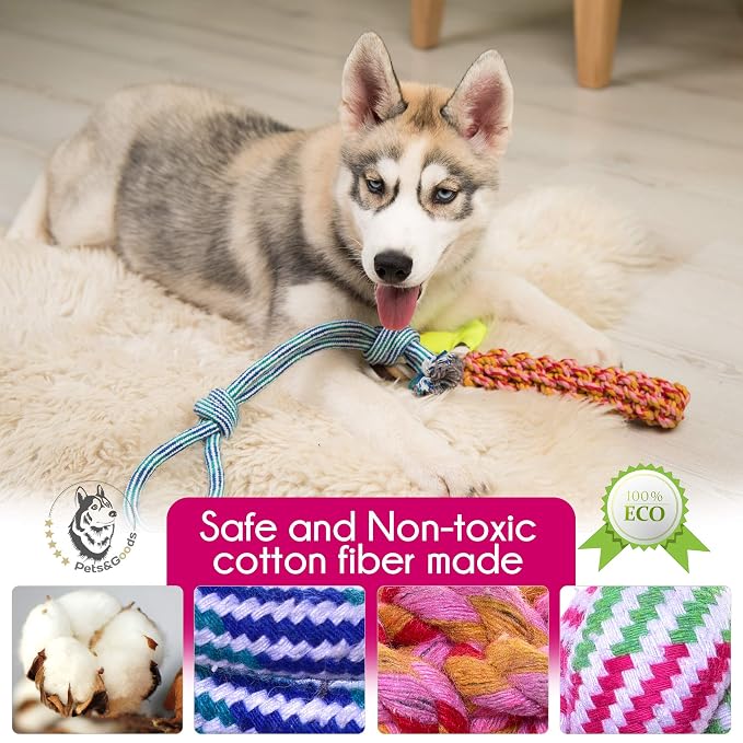 Pets&Goods Dog Grooming Combs & Rope Toy Bundle - Gentle Tear Stain Remover and 13-Pack Durable Rope Toys for Puppies & Small Dogs