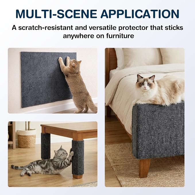 157.5" x 15.8" Cat Scratch Furniture Protector, Self-Adhesive Couch Protector from Cat Claws, Cats Scratching Mat for Couch, Sofa, Wall & Door, DIY Cat Scratch Pads Replacement, 2 Pack-Dark Grey