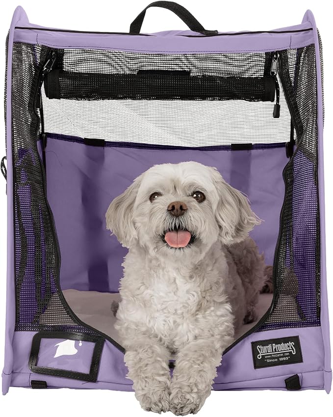 STURDI Small Pop-Up Kennel Cargo Portable Pet Bag | Collapsible Travel Pet Crate for Cats & Dogs | Single, Lavender