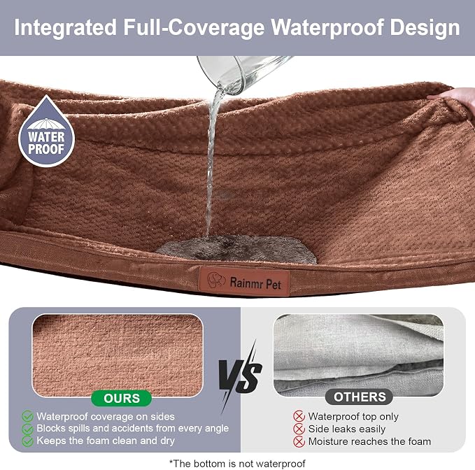 Rainmr Orthopedic Dog Bed Medium Size Dog, Memory Foam Dogs Bed for Medium Dogs, Washable Removable Cover, Nonskid Bottom, Waterproof, for Indoor, Outdoor, Crate ＆ Car Use, 35x23x6 Inches, Brown Grey