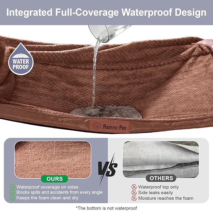 Rainmr Orthopedic Dog Beds for Large Dogs, Memory Foam Dog Beds Large Sized Dogs, Washable Removable Cover, Nonskid Bottom, Waterproof, for Indoor, Outdoor, Crate ＆ Car Use, 41x27x6 Inches, Brown Grey