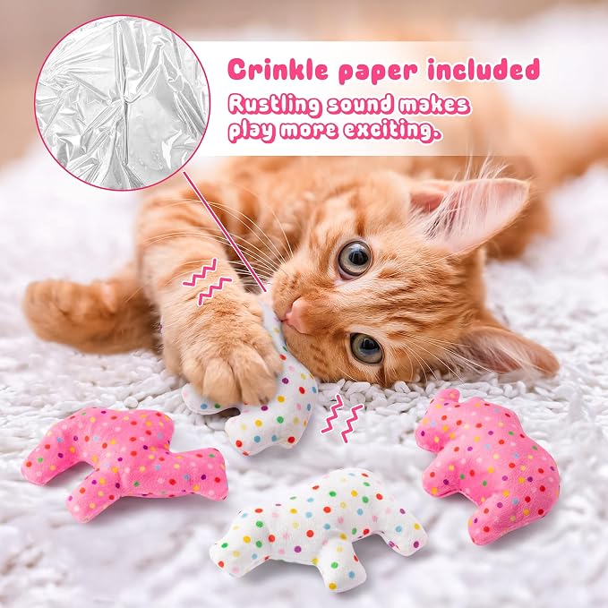 MALLMALL6 10Pcs Pink Cat Toys & 6Pcs Frosted Animal Cookie Catnip Crinkle Paper Sound Toys, Interactive Toys for Cat
