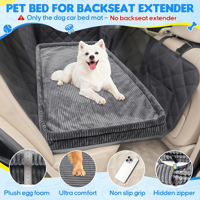 Dog Car Bed, Non-Slip Backseat Extender Pet Mat, Removable Washable Dog Bed for SUVs, Sedans & Trucks, Anti-Slip Travel Bed for Dogs, Easy Clean & Scratch-Proof & Comfort 56" Lx28.7 M×2" H Dark Gray