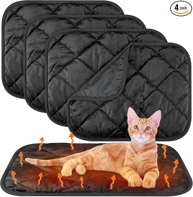 4 Pack Self Heating Cat Pad Self Warming Dog Mat Reflects Body Heat Extra Warm Thermal Pet Pad Washable Dog Cat Bed Crate Bed Mat Blanket(Black,16 x 20 Inch)