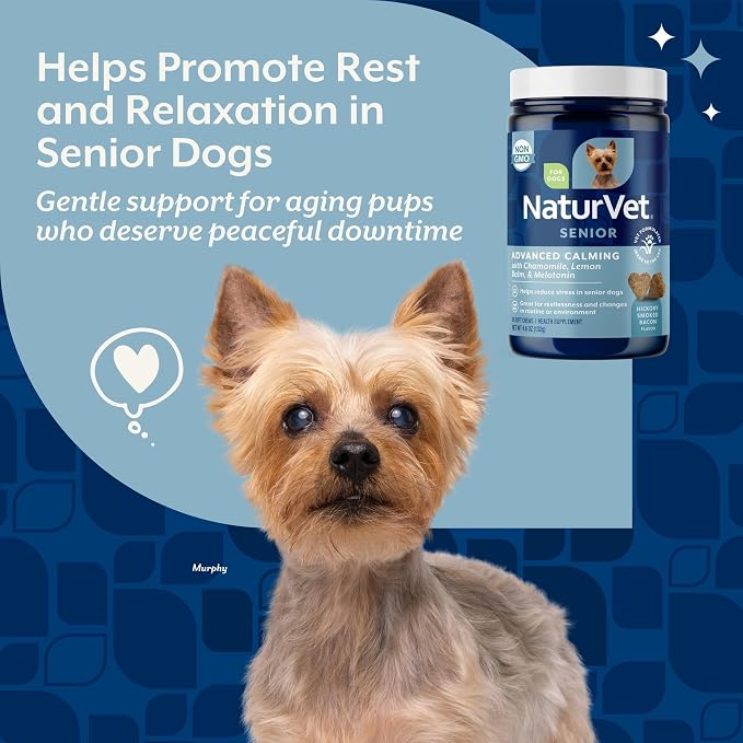NaturVet Quiet Moments Calming Aid Dog Supplement, Helps Promote Relaxation, Reduce Stress, Storm Anxiety, Motion Sickness for Senior Dogs – 60-Ct. Soft Chews