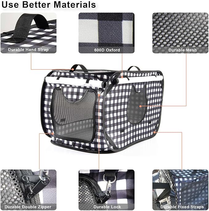 Pop up Large Cat Carrier, 30'' L Kennel Soft Crates with Portable Mini Cat Carrier,Travel Littler Box, Mattress,Food Bowl,4 Stakes and Carry Bag