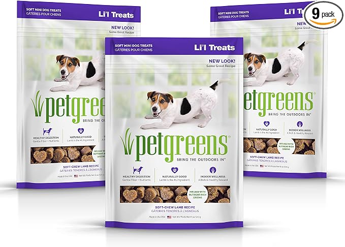 Pet Greens 3 Pack of Soft-Chew Li'l Treats for Small Dogs and Puppies, Tasty Lamb, 6 Ounces Per Pack (3 Pack Tasty Lamb)