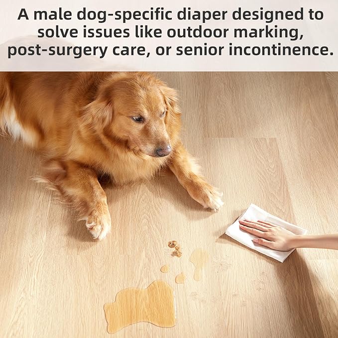 HDKUW Reusable Male Dog Diapers with 50pcs Waste Bags, Adjustable Leak-Proof Dog Sanitary Pants for Incontinence & Indoor Walking, Dogs Pee Collection Pants for Senior Disability Dogs M