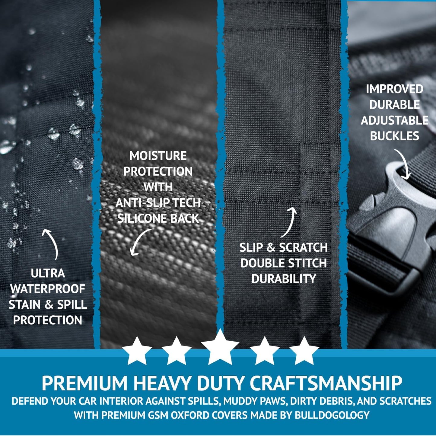 Bulldogology Dog Car Seat Cover with Mesh & Zippers Waterproof Heavy Duty Dog Hammock Backseat Protector from Dog Hair, Muddy Paws, Scratches - Pet Car Seat Cover for Cars Trucks SUVs (Large, Black)