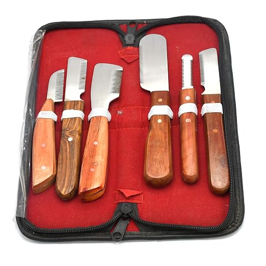 Dog Grooming Coat Stripping Knife Stripper Trimmer Tool Wooded Handle Tripping Knives Set of 6 in Stainless Steel Non Slip Tool for Grooming Dogs
