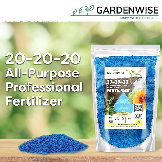 Gardenwise 20-20-20 Water-Soluble Fertilizer – Powder for Liquid Plant Food for Indoor & Outdoor Plants, Orchids, Vegetables, Lawns, Flowers – 20 20 20 Fertilizer (10 QUARTS)