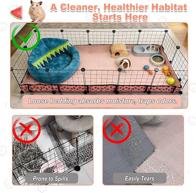 Waterproof Guinea Pig Cage Liners, Washable & Reusable Small Animal Cage Mat, for Rabbit, Hamster, Chinchilla, Hedgehog (Watermelon),C&C 36x36 inches