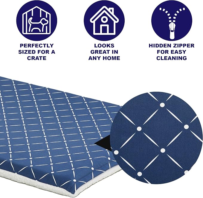 MidWest Homes for Pets Quiet Time Couture Paxton Dog Bed, Blue & Fleece with Removable Pillow Cover, Blue, 24"