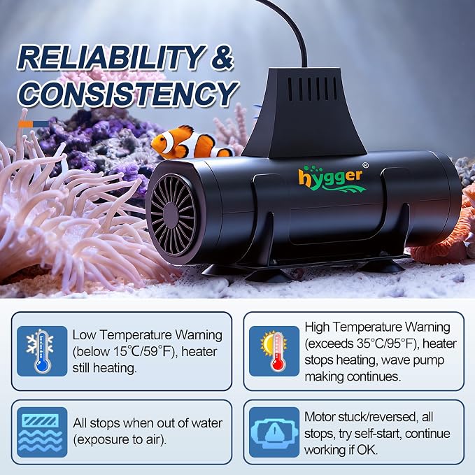 hygger Aquarium Heater with Upgrade Water Circulatio,Submersible Fish Tank Water Heater Digital Display,Auto Temperature Control for Freshwater Saltwater Safety Shut-Off Protection (500W,66~135Gal)