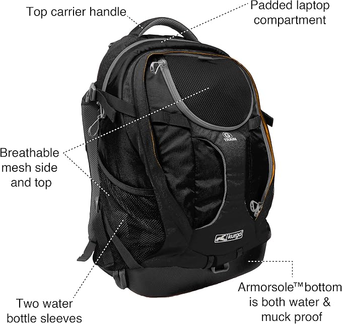 Kurgo G-Train Dog Carrier Backpack - Comfortable Travel Bag for Pets Up to 25 lbs - Waterproof Bottom - Multi-Compartment Pack - Dog Hiking Gear - Rugged Adventure Backpack - Black
