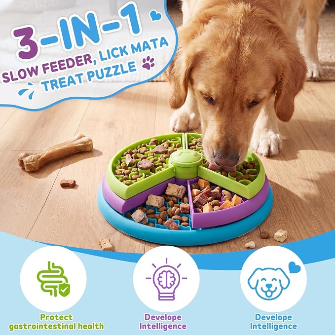 2 Pcs Slow Feeder Dog Bowl 3 Levels, Non-Slip Interactive Dog Puzzle Feeder for Small/Medium/Large Dogs, Mental Stimulation Puzzle Toy