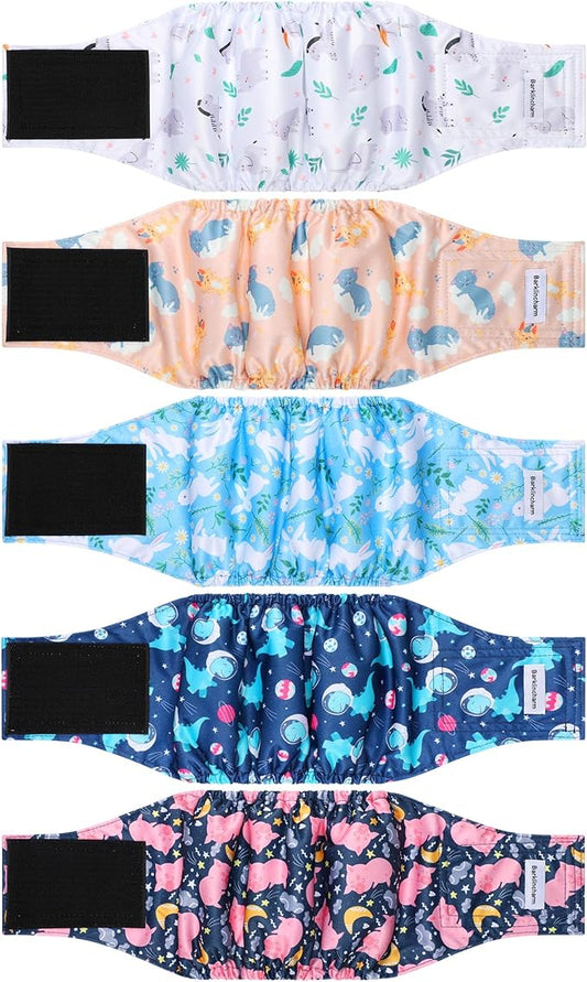5 Pack Dog Diapers Male, High Absorbing Dog Wraps, Belly Bands for Male Dogs with Incontinence or Frequent Urination, Washable Doggie Diapers Animal S