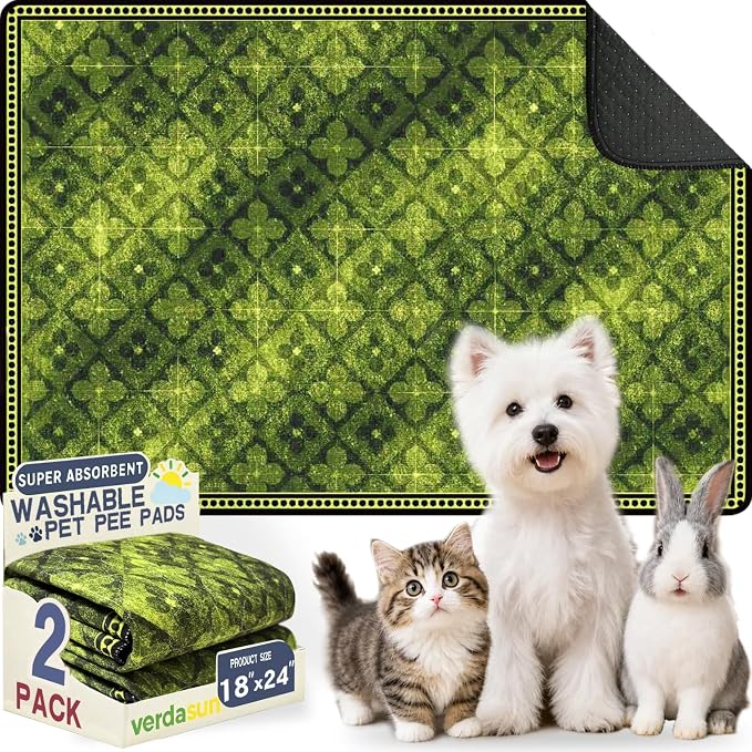 Washable Pee Pads for Dogs, Reusable Puppy Potty Training Pads, Ultra-Absorbent Thick Waterproof Leak-Proof Non-Slip Pads & Mat for Crate, Playpen, Floor, Whelping & Housebreaking , 2 Pack 18"x24"