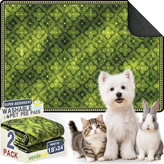 Washable Pee Pads for Dogs, Reusable Puppy Potty Training Pads, Ultra-Absorbent Thick Waterproof Leak-Proof Non-Slip Pads & Mat for Crate, Playpen, Floor, Whelping & Housebreaking , 2 Pack 18"x24"
