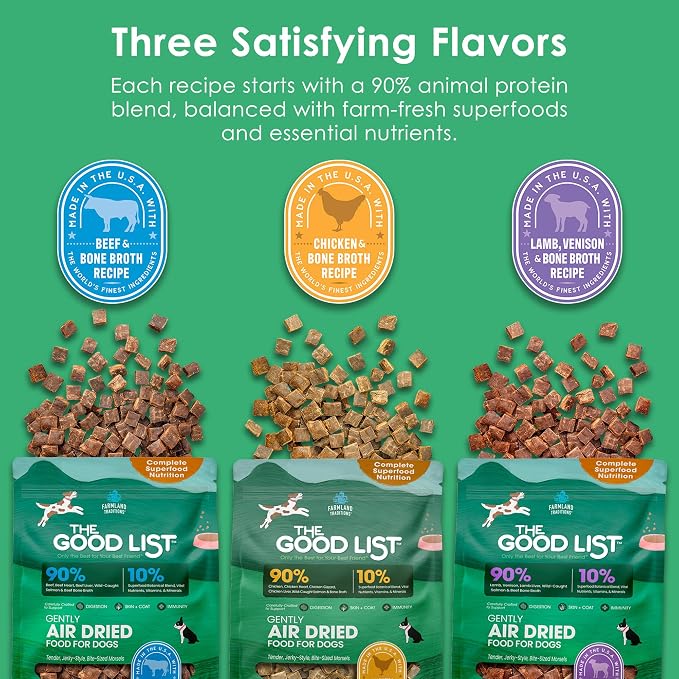 Farmland Traditions The Good List Air-Dried Dog Food, Premium Beef & Bone Broth for Dogs, Protein Rich & Grain-Free Nutrition, 5.5 Pound Bag