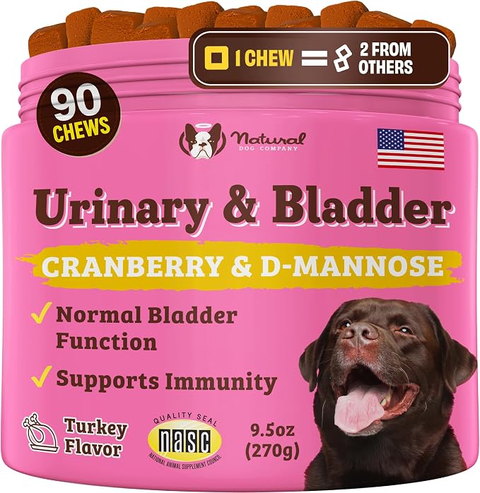 Natural Dog Company Urinary & Bladder Supplement for Dogs – Cranberry & D-Mannose, Marshmallow Root & Astragalus Soft Chews, Supports Urinary Tract Health, Bladder Function & Normal Urine Flow, 90 Ct