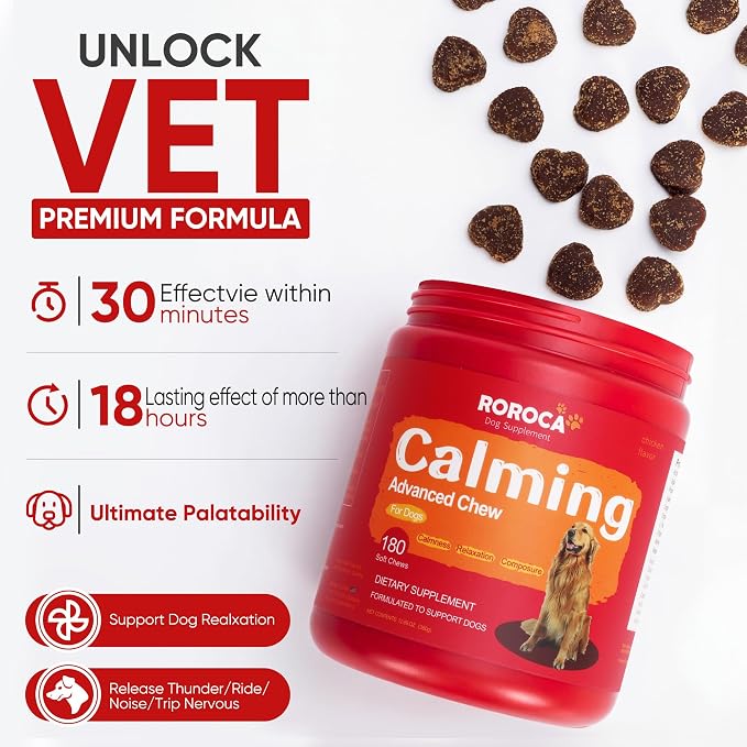 Calming Chews for Dogs – Fast-Acting Anxiety Relief for Thunder, Fireworks & Separation – Long-Lasting Up to 18 Hrs – Melatonin, Chamomile & Valerian – Tasty Soft Chews for All Breeds（180 Ct）