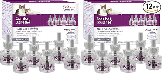 Comfort Zone Multi Cat Calming Diffuser Refill–Pheromone Refills Help Reduce Anxiety, Stress, Scratching, Urine Marking, Multi-Cat Aggression,(30-Day Refills, 1 Year Supply)(Pack of 12)
