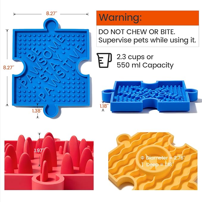 HowGo Puzzle Slow Feeder Lick Mat for Dogs, 38+ Suction Cups | Non-Slip Heavy Duty Maze Enrichment Bowl BPA-Free Silicone | Reduce Boredom Anxiety Free Combination (1PC, Yellow)