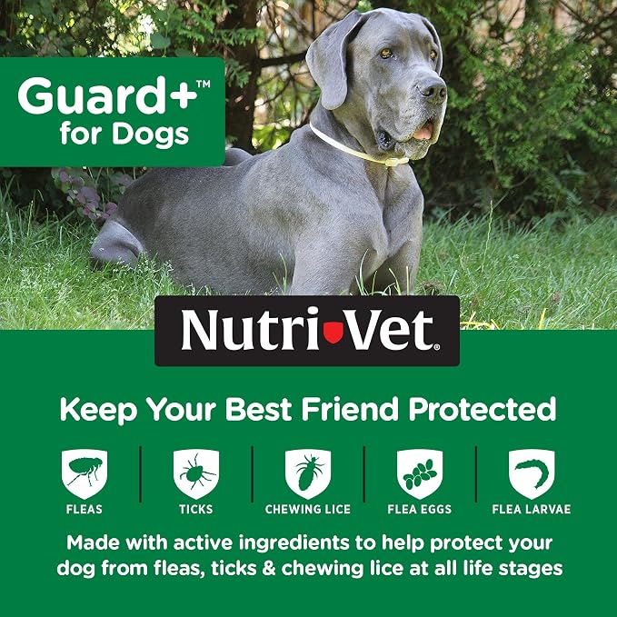 Nutri-Vet Guard+ for Dogs, Flea and Tick Prevention Spot On Drops, Topical Treatment for Dogs 89-132 lbs, Puppy Essentials, Waterproof Formula, 3 Monthly Doses, 90 Days of Protection