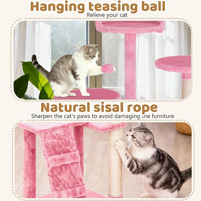 BestOffice 70 Inch Cat Tree, Multi-Level Cat Tower with Condo, Perches, Sisal Scratching Posts, Climbing Ladder,Indoor Activity Center Play House for Kittens & Adult Cats,Pink