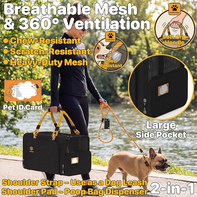 PAWZIDEA Expandable Pet Carrier Airline Approved, 18"×11"×11" Small Dog Carriers, Collapsible Top-Load Cat Carrier for 2 Cats Under Seat, Soft-Sided Puppy & Animal Travel Bag, ID Card, Up to 15lbs