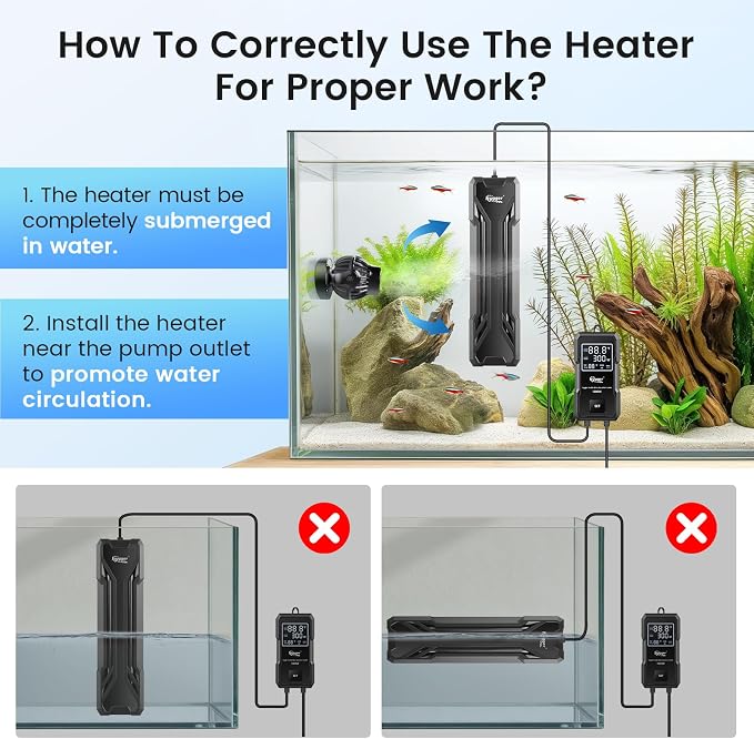 hygger 1000W Aquarium Heater, Upgraded Submersible Fish Tank Heater with Dual Protection System & LED Digital Display, with Automatic Power-Off Function, for 130-260 Gal Freshwater and Saltwater Tank