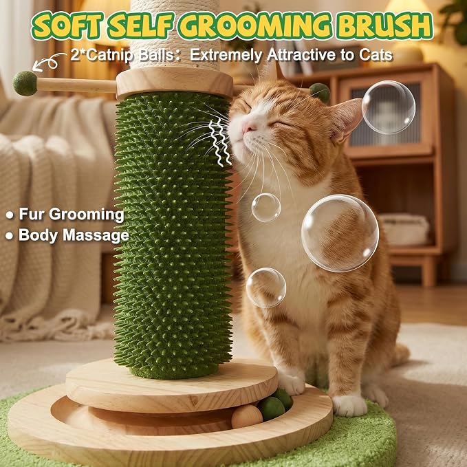 51'' Tall Cat Scratching Post,Luxury Carousel Shape Extra Thick Sisal Scratching Post for Indoor Cats Adults,Stable Stylish Cat Scratcher Tree with Interactive Wood Ball 2*Peppermint Toys for Large