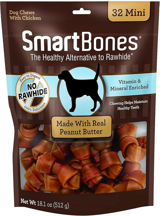 SmartBones Mini Bones With Real Peanut Butter, Rawhide-Free Chews For Dogs, 32 Count