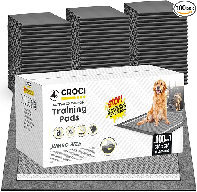 CROCI Puppy Pads 100 Count 36"x36" Jumbo Size Charcoal Pee Pads for Dogs, Super Absorbent Up to 11 Cups with 6-Layer Leak-Proof & Quick Dry Design Dog Pads 100 Pack, Disposable
