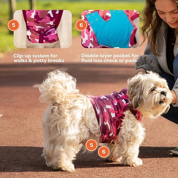 Suitical Recovery Suit for Dogs | Spay and Neutering Dog Surgery Recovery Suit for Male or Female | Soft Fabric for Skin Conditions | S | Neck to Tail 16.9”- 20.1” | Pink Camouflage