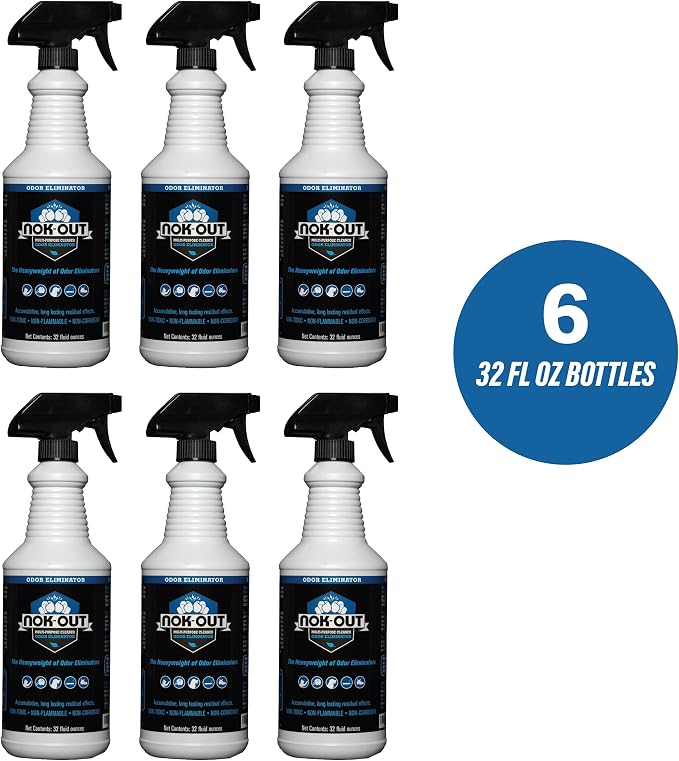 NOK OUT Odor Remover, Pet Deodorizer and Cleaning Spray, Made in the USA, 32 Fluid Ounce Spray, 6-Pack