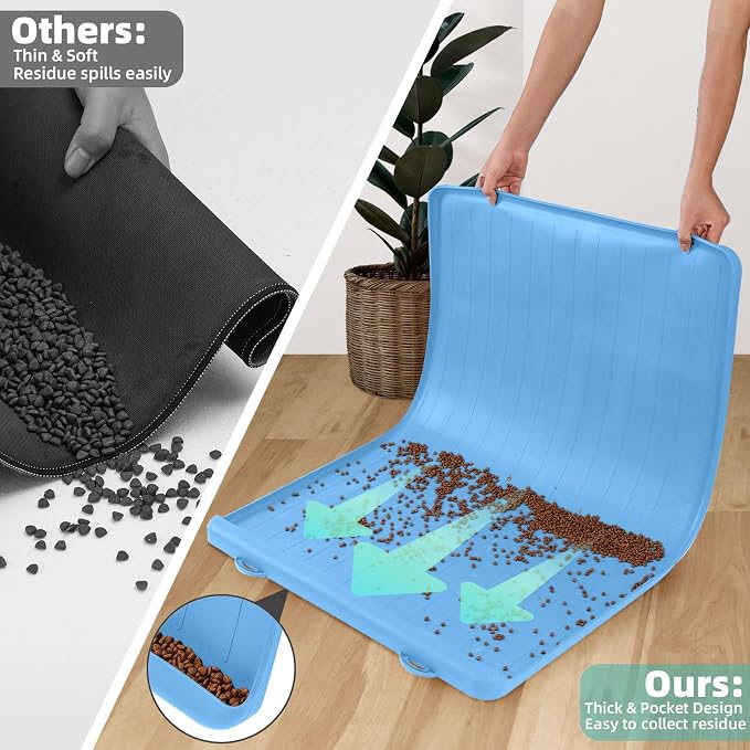 Dog Mat for Food and Water - 39.4" x 27" Large Pet Feeding Mats with Residue Collection Pocket - Waterproof Dog Cat Bowl Mat with High Edges to Prevent Water and Food Spills (Blue, 39.4''x27'')